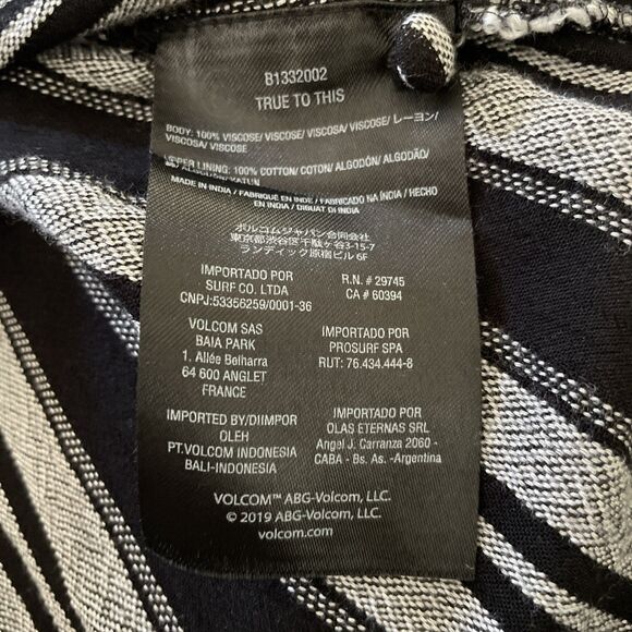 VOLCOM True To This Mini Dress M Ruffle Sleeve Stripes Sexy Babydoll button up - Picture 9 of 9